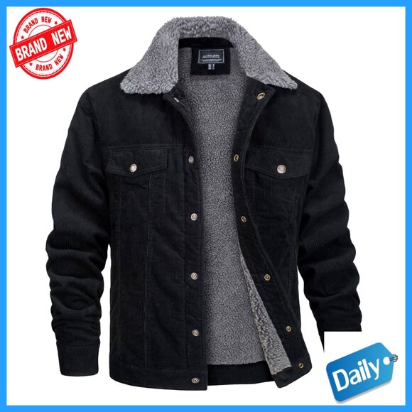 Corduroy Fleece Cargo Jacket Sherpa Lined Trucker Coat Classic Fit Winter